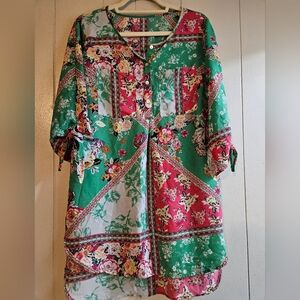 Fig and Flower Green and Red Floral Mini Dress